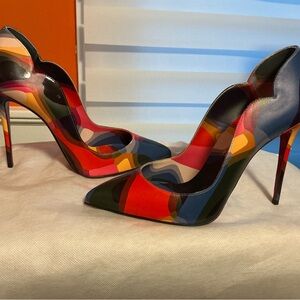 Christian Louboutin Multicolor Abstract Scalloped Pointed-Toe Pumps
